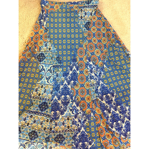 Chicos Midi Skirt Womens Size 0 US Large Blue Patchwork Print Bohemian - Picture 2 of 7